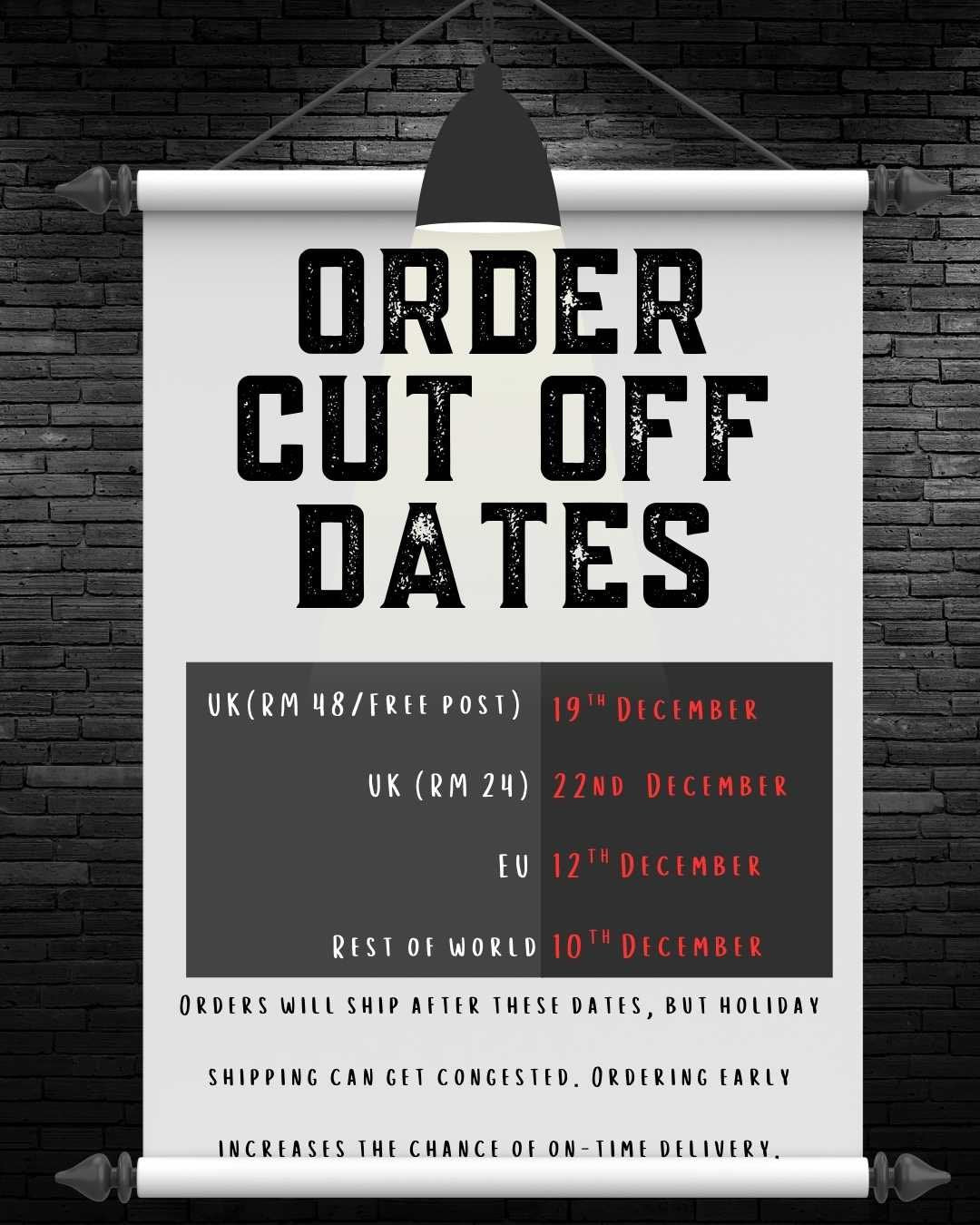 ✨ Shipping Cut-Off Dates, Order Early to Avoid Disappointment! ✨