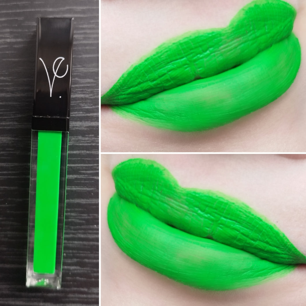 almost neon green pigmented gothic alt matte lipstick