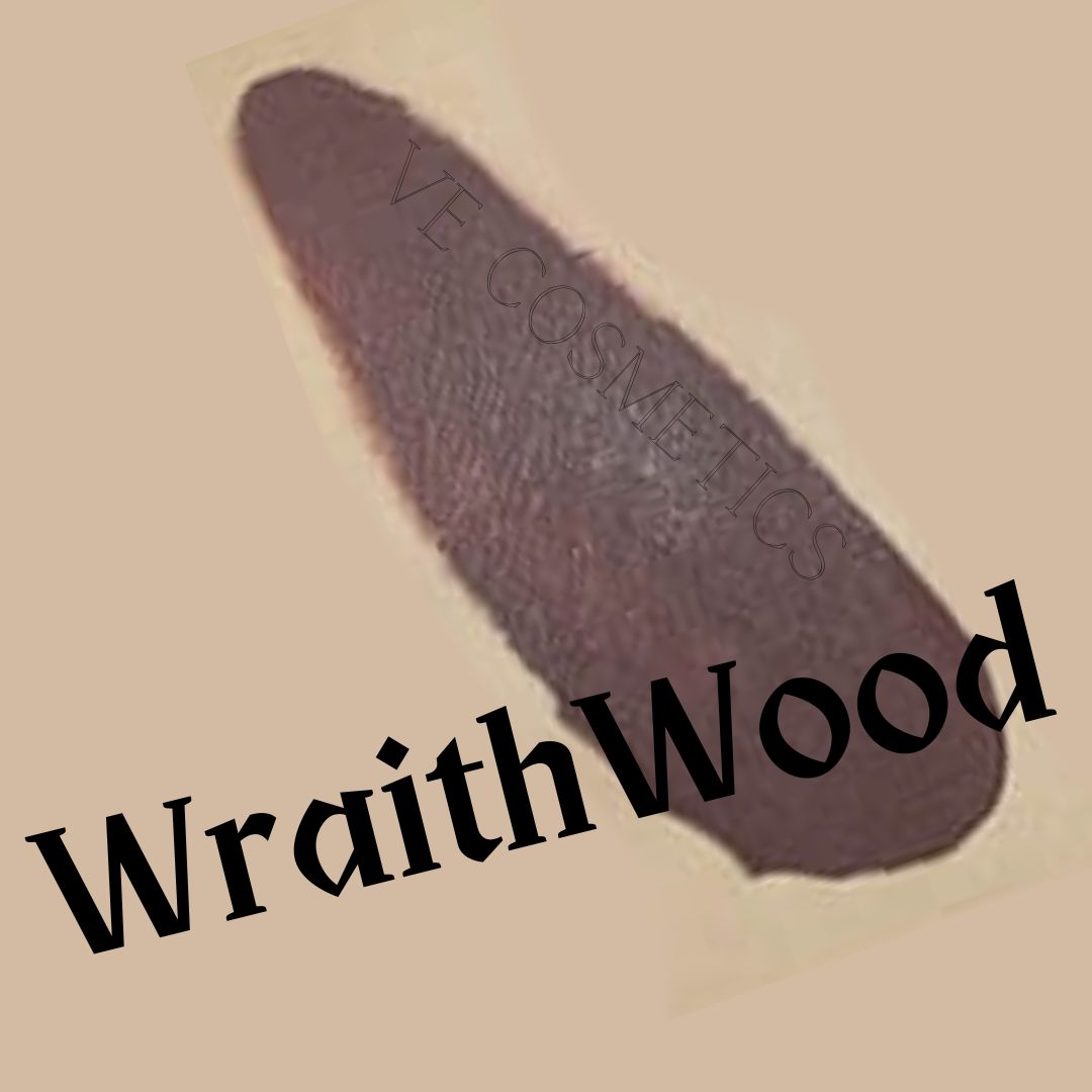 VE Cosmetics Liquid Moisture Lipstick in Wraithwood . a swatch showing a cool-toned deep brown with satin-matte finish
